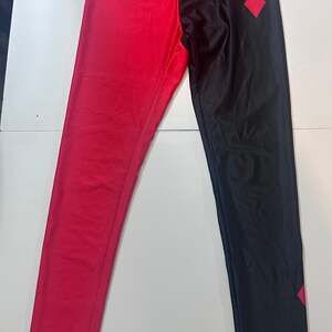 Harley Quinn Inspired Red Black Diamond Cosplay Leggings Costume Pants S/M